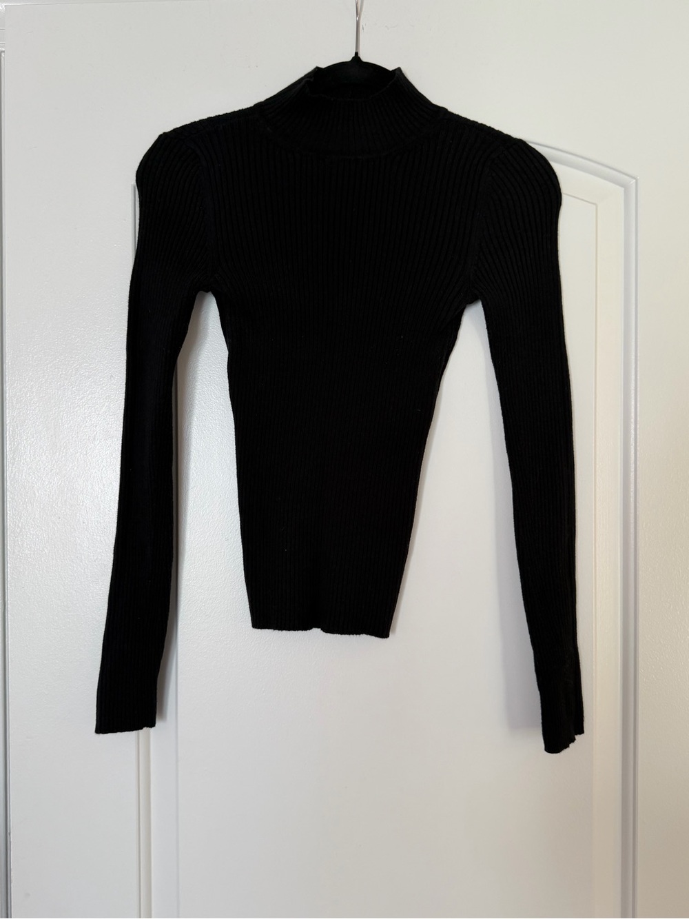 aerie Long-Sleeve Soft & Sexy Plush Black Ribbed Mock Neck